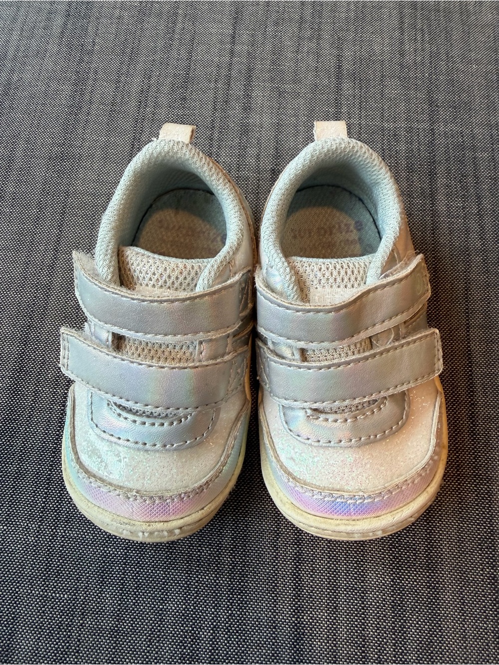 Kids Metallic White Casual Sneakers with Hook-and-Loop Straps